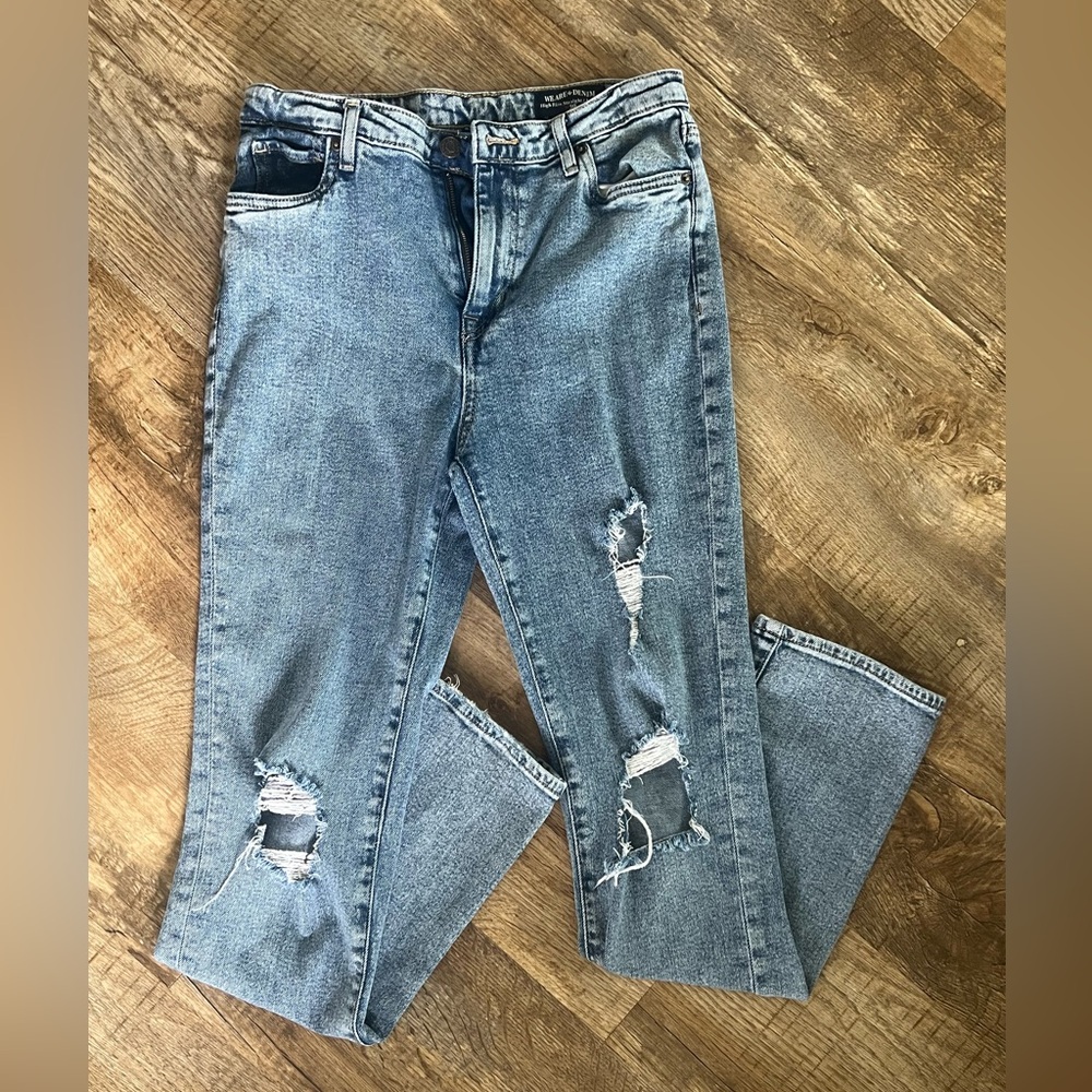 High rise ripped straight jeans